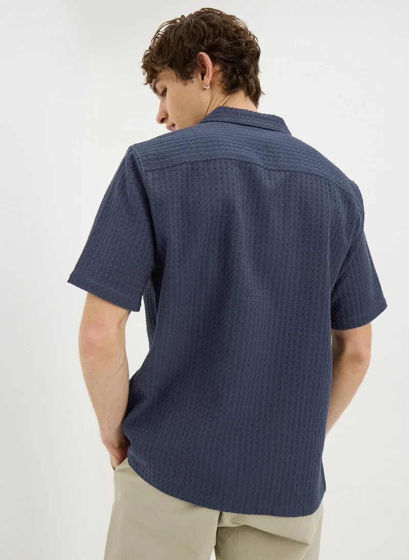 Matalan Navy Navy Textured Short Sleeve Shirt for Men | Best Price UAE